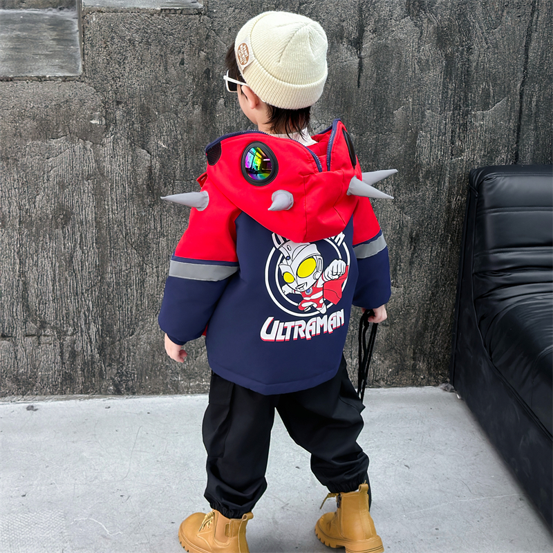 奥特曼衣服男童羽绒棉服2024儿童秋冬加厚冲锋衣宝宝冬季保暖外套