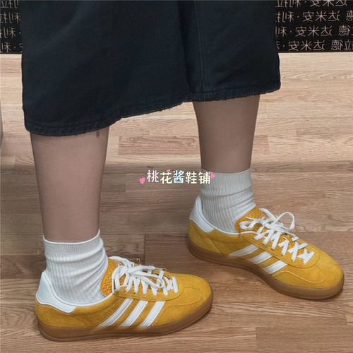 Adidas三叶草26年春季男女款GAZELLE黄色德训鞋运动休闲鞋 KH6037