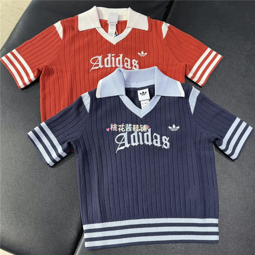 Adidas三叶草26年夏季女子翻领运动修身针织短袖T恤KT3047 KT3048