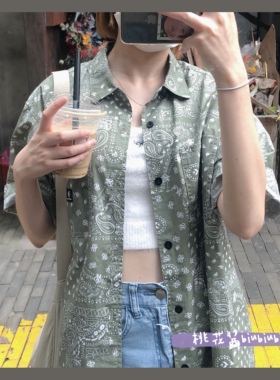 匡威腰果花日系蓝色绿色衬衫短袖T恤 10023155-A02-A01 10023154