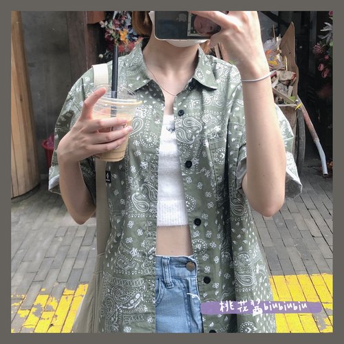 匡威腰果花日系蓝色短袖T恤