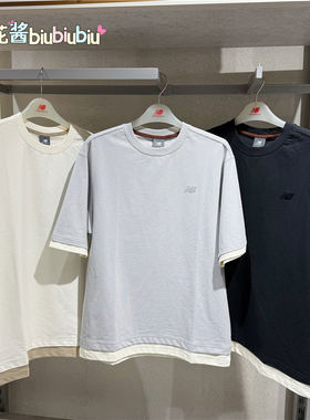 New Balance NB舒适百搭假两件简约浅蓝色短袖T恤  AMT52301-ALE