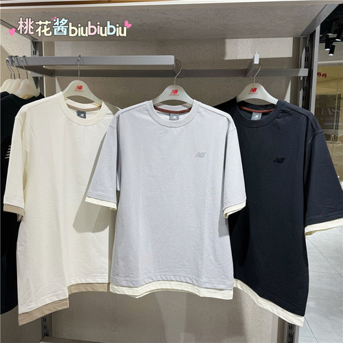 New Balance NB舒适百搭假两件简约浅蓝色短袖T恤  AMT52301-ALE