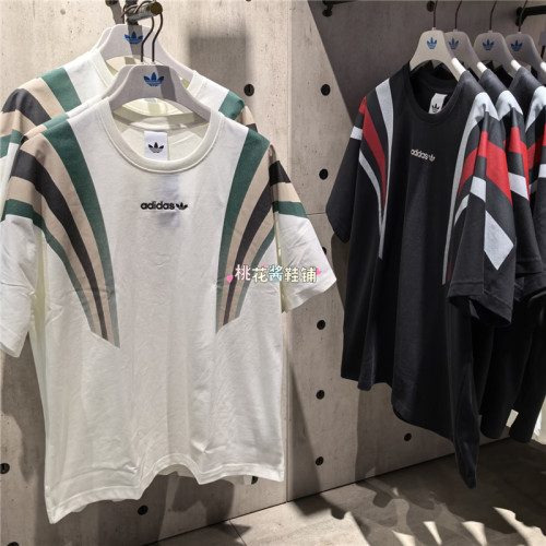 Adidas三叶草26年夏季男女条纹拼色运动休闲短袖T恤KW2015 KW2016
