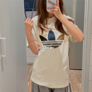 Adidas三叶草26年夏黑白色复古纯棉宽松运动短袖T恤KW5670 KW5671