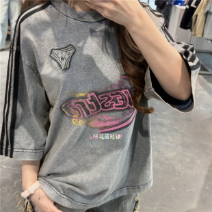 Adidas三叶草26年夏季女子宽松运动休闲牛仔短袖T恤KZ5011 KZ5012