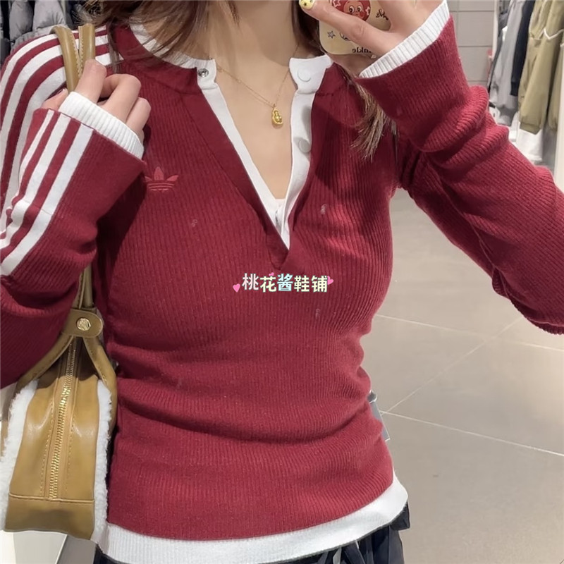 Adidas三叶草26年春女子假两件休闲修身针织长袖衫KS5332 KS5333,运动服/休闲服装,运动卫衣/套头衫,淘宝优惠券,粉丝福利购,淘宝优惠卷