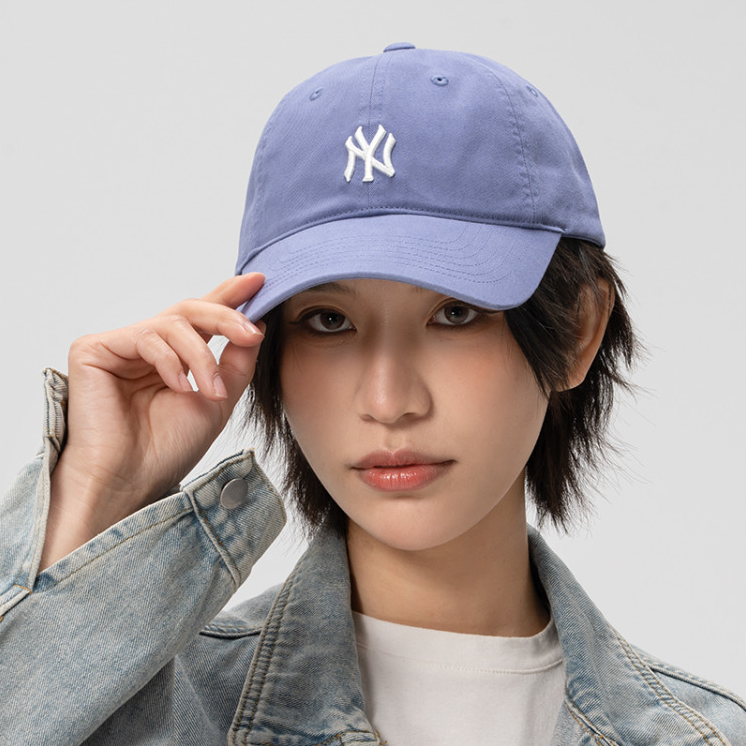 MLB男女款时尚运动帽刺绣NY休闲蓝色软顶棒球帽子3ACP7701N-50PPS
