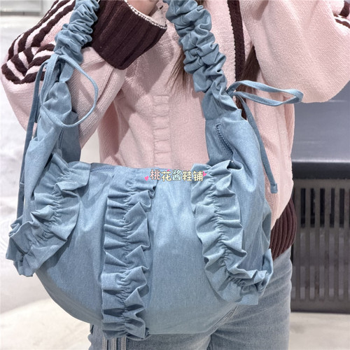 ADIDAS三叶草26春运动休闲单肩包牛仔色花边云朵包KX6975 KX7014