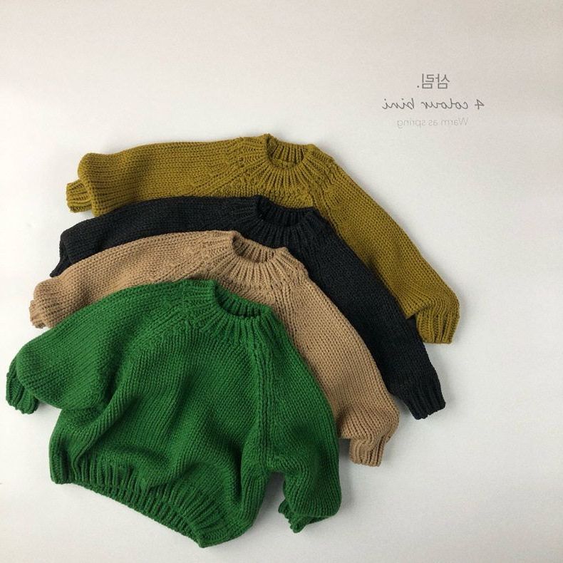 童装圆领长袖秋冬季套头绿色针织儿打底森系韩版毛衣女童粗加厚