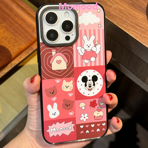 MoMood米奇黑边亚克力透明手机壳适用苹果iPhone16ProMax防摔高透硬壳韩国ins风高级感马卡龙配色