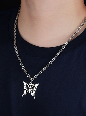 蝴蝶吊坠项链男钛钢不掉色高级感设计时尚百搭首饰女个性潮流饰品