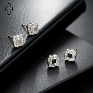 铜钱镶钻耳钉男不掉色不易过敏高级个性百搭耳饰女简约小众饰品潮