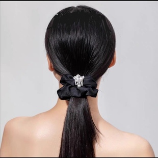 萱z发饰纯色布艺大肠圈珍珠黑色手工缝珠韩式 发圈2565