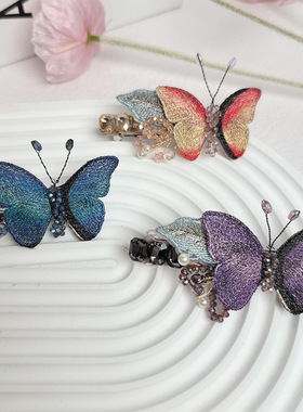 T1108美妍刺绣蝴蝶发夹女后脑勺一字夹半扎发卡新款妈妈发饰