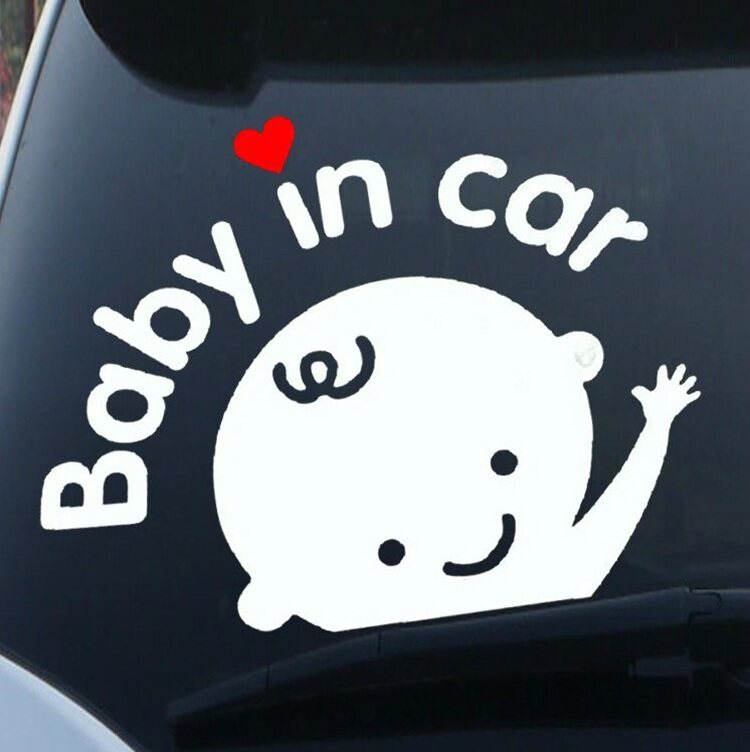 反光贴babyincar车贴宝宝在车里安全提示汽车贴纸卡通贴 婴儿车贴