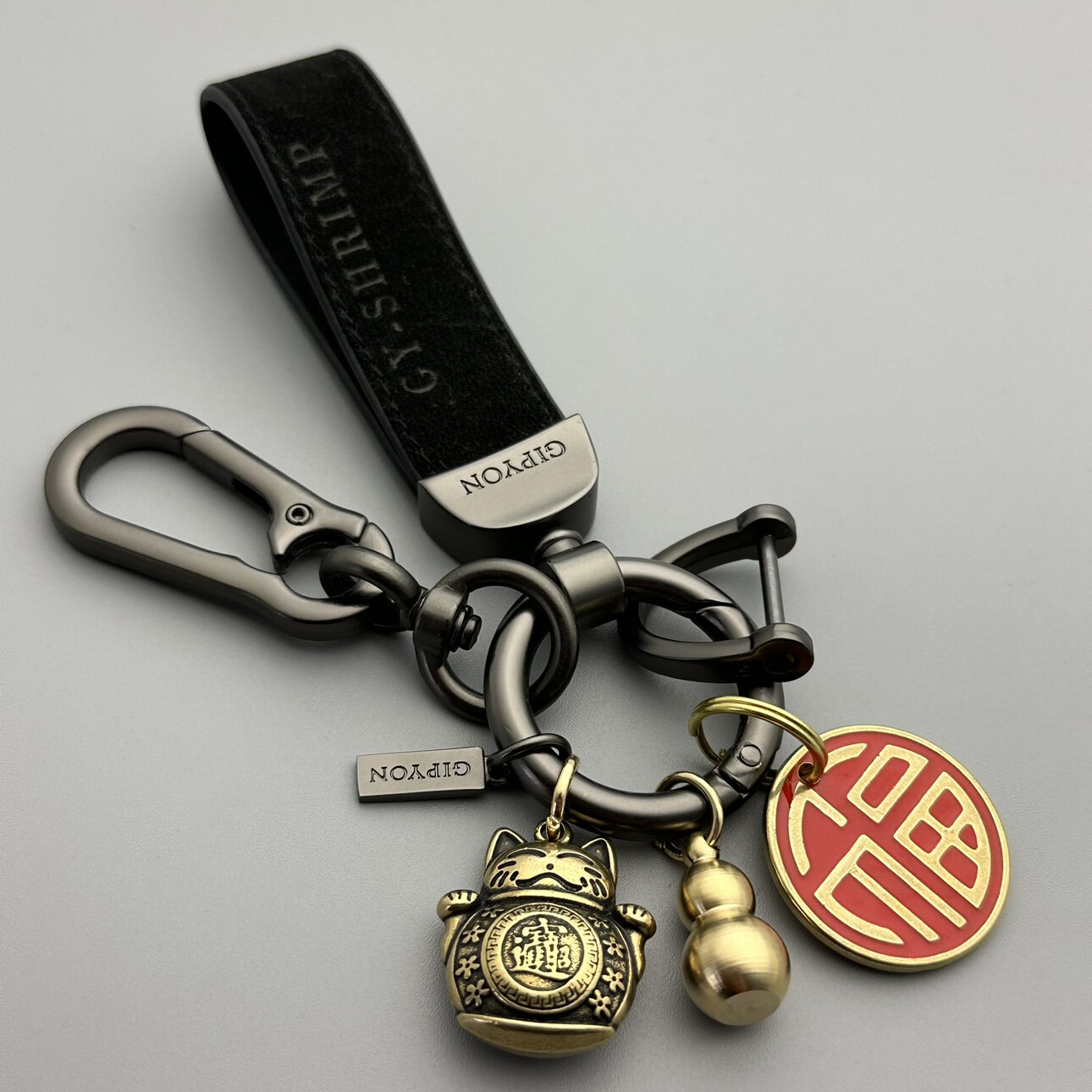 黄铜招财猫葫芦钥匙扣男士汽车钥匙链高档皮绳锁匙扣创意礼品情侣,节庆用品/礼品,钥匙扣,淘宝优惠券,粉丝福利购,淘宝优惠卷