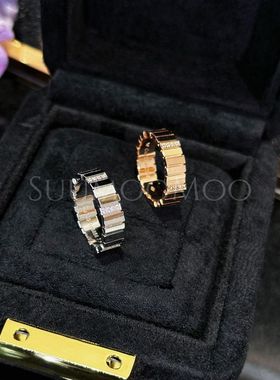 铜合金合成锆石戒指 法式时尚高级感风琴阶梯戒指