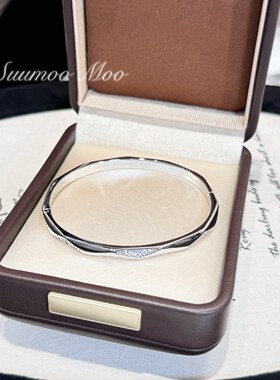 铜合金合成锆石手镯 法式时尚高级感斜切手镯 女气质窄版手镯