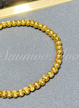 铜合金合成锆石手链 法式时尚金色圆珠子实心立体拉丝纹路手链