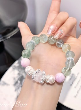 铜合金合成锆石手链 夏天百搭显白时尚绿色珠珠手串手串