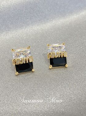 铜合金合成锆石耳饰 法式时尚小方块高级耳环