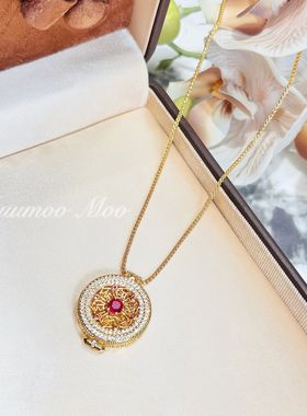 铜合金合成锆石吊坠 国风时尚八宝罗盘项链 嘎呜盒项链 可开盖
