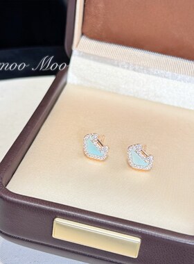 铜合金合成锆石耳饰 时尚淡绿色平安锁耳钉