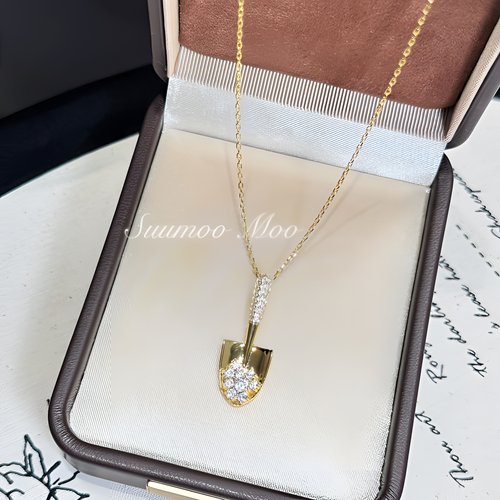 坠链均925银合成锆石 【一铲千金】轻奢金铲铲项链925通体银镀真K