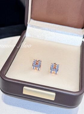 铜合金合成锆石耳饰 时尚经典蓝色满钻小耳钉