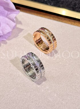 铜合金合成锆石戒指 法式时尚双层冰块戒指