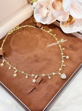 铜合金合成锆石项链 法式轻奢时尚千金风星星项链锁骨链