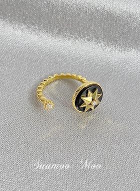 法式幸运八芒星戒指搭配个性戒指气质轻奢