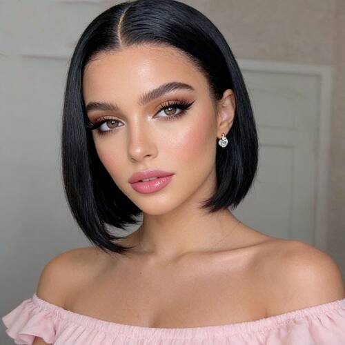 跨境欧美假发女中分刘海short hair高温丝机制波波头库存充足