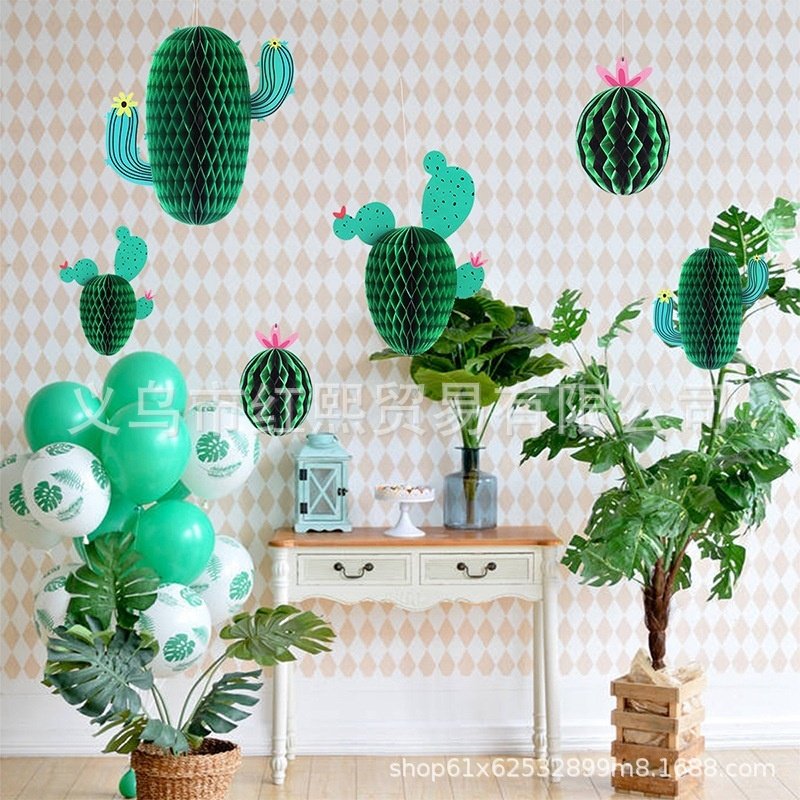 跨进新款现货立体仙人掌蜂窝挂饰仙人球装饰好派对布置3件套拉花