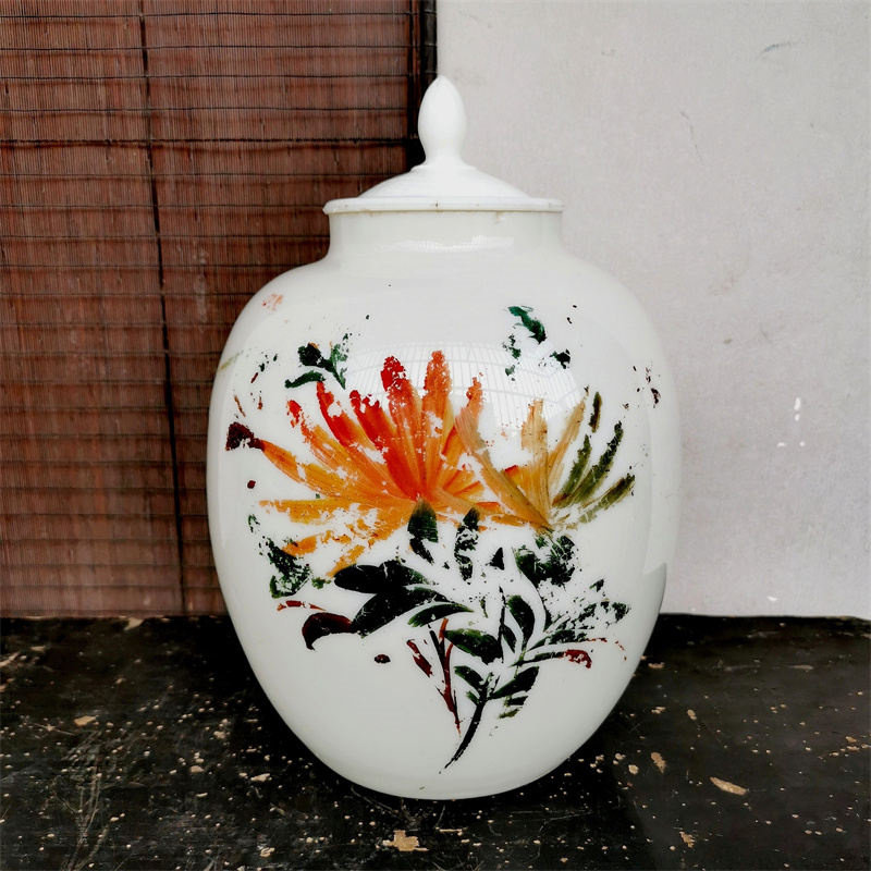 70年代琉璃冬瓜罐漆画玻璃茶叶罐收藏真品家用坛子老料器花瓶摆件