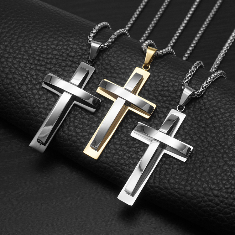 欧美十字架吊坠朋克项链钛钢男女