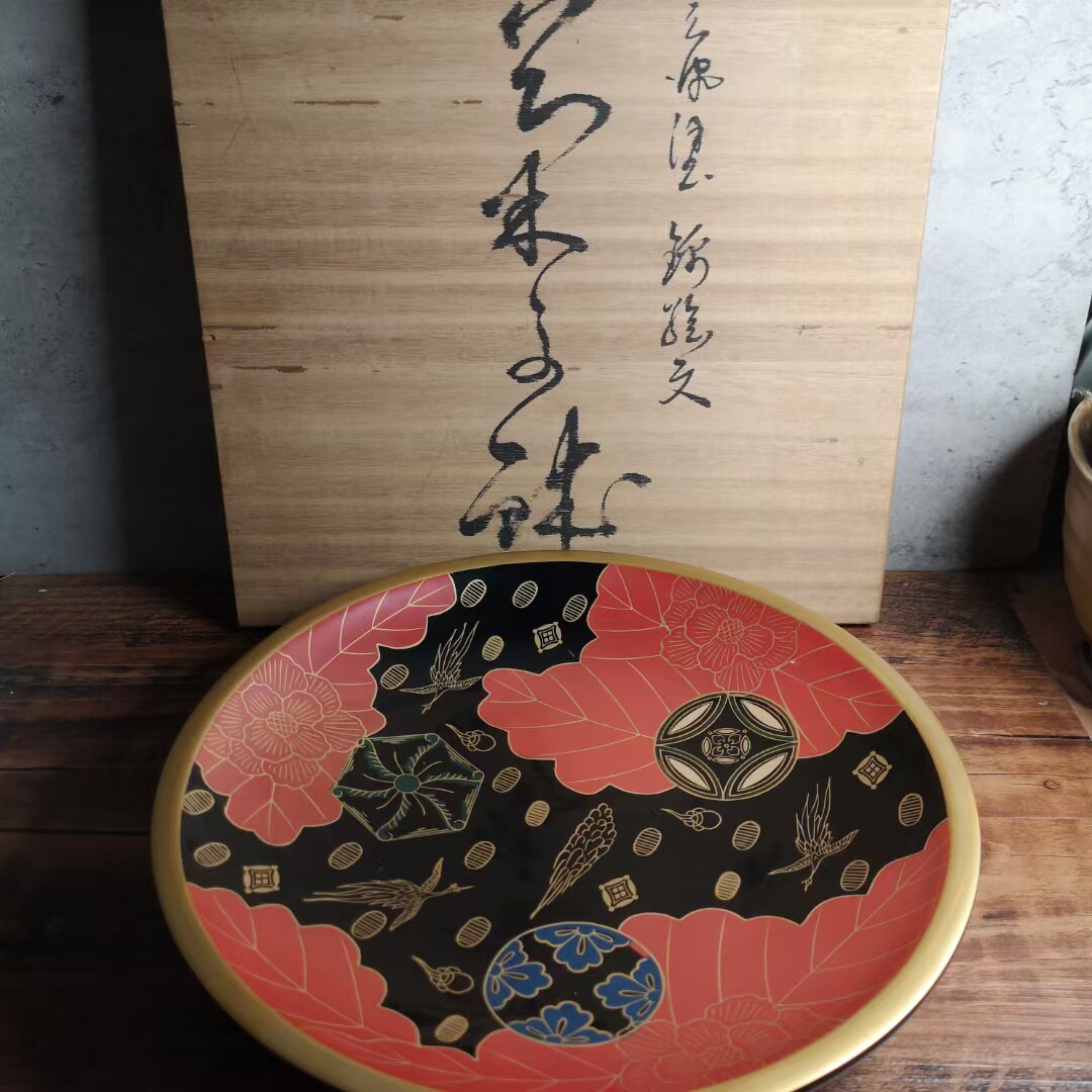 会津塗漆器锦绘文金莳绘菓子钵 木胎 茶亦居日本古美术L9