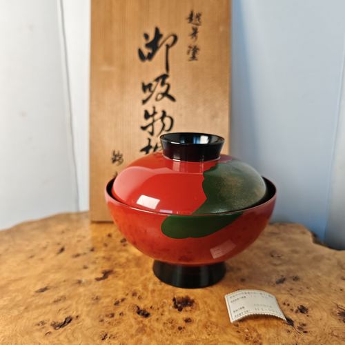 越前塗莳绘漆器盖碗高足吸物碗 木胎 茶亦居日本古美术BJ5