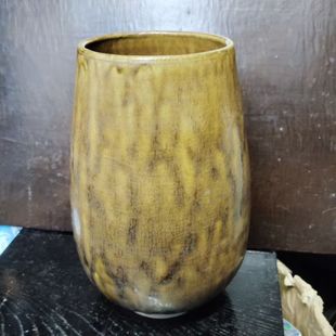 伊罗保烧黄釉窑变花瓶花入 茶亦居日本古美术 DJ3