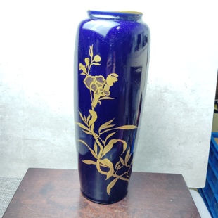 日本香兰社蓝釉金彩鸢尾大花瓶霁蓝釉茶亦居日本古美术BJ3