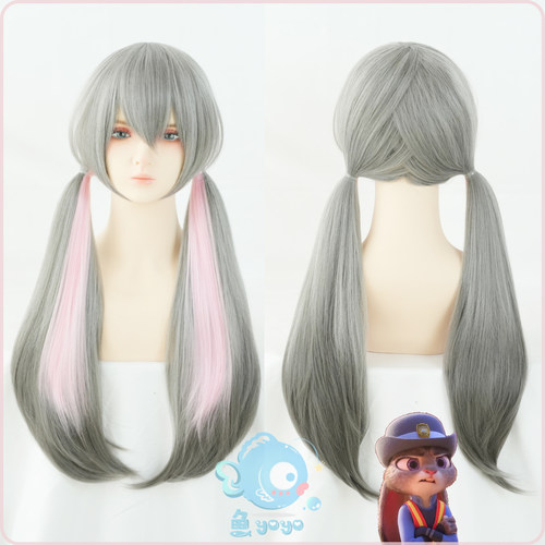 朱迪渐变色cos假发内耳粉毛可选