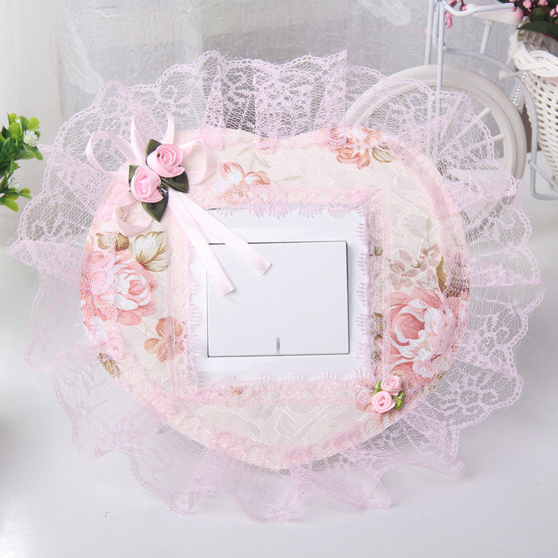 布艺蕾丝单开关贴 双开关套开关保护套装饰套韩式粉嫩防尘插座套