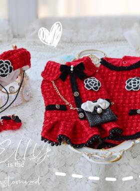 「山茶系列」JELLY秋冬红色小香风情侣宠物猫狗手工衣服定制