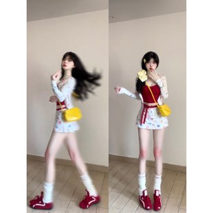 多巴胺甜美针织开衫 三件套女2025夏季 收腰吊带背心高腰显瘦短裙潮