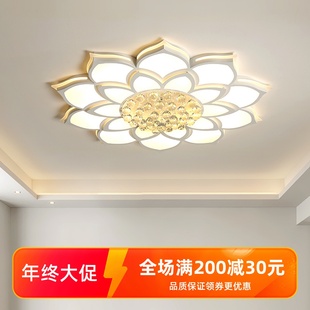 水晶客厅主灯吸顶灯佛堂大厅吊灯莲花卧室灯具 简约现代大气新中式