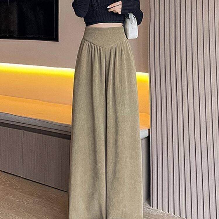 秋冬新款加绒长裤宽松显瘦加绒保暖慵懒松弛感大码直筒裤休闲阔腿