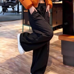 2026冬季夹棉保暖阔腿棉裤女外穿束脚直筒大码小个子直筒休闲棉裤