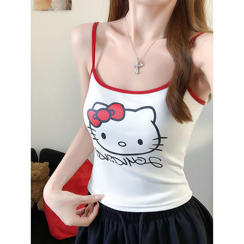 甜美Kitty印花吊带背心带胸垫女