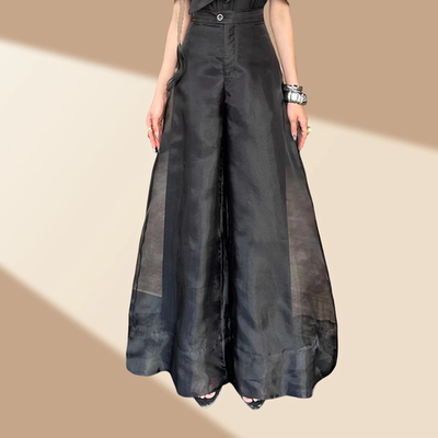 夏季大码网纱雪纺垂感飘逸阔腿裤